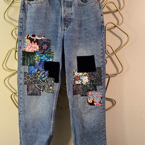 Hand Appliquéd Dad Style Jeans - Picture 1 of 3